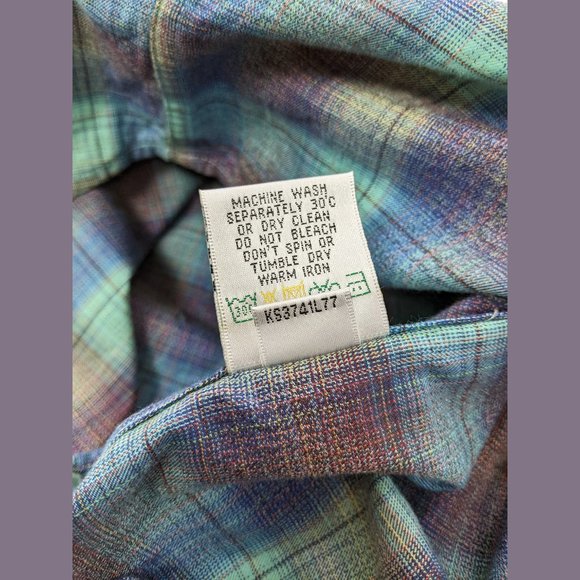 BUGATCHI Size L Mens 100% Cotton Plaid Button Down Dress Shirt in Blue Green - Picture 9 of 10